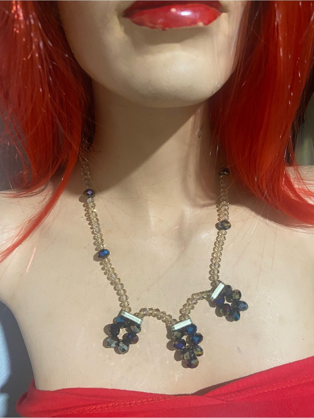 Women’s Crystal Cluster Necklace in Iridescent Violet colors aurora